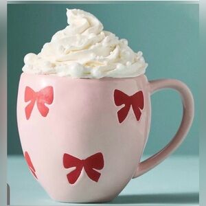 NWT Pink Red Anthropologie Vida Icon Stoneware Mug Bow